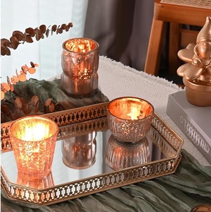 Portavelas de Vidrio Art Deco Moderno, Dorado, Impermeable y Duradero, Ecológico, Autoadhesivo para Uso en Interiores, Sala de Estar - Product Image 2