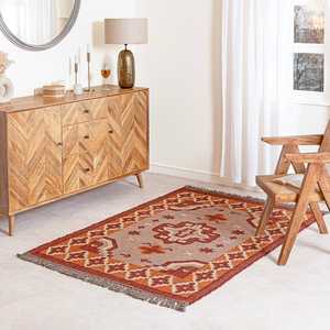 Tapis de sol inspiré de la nature, tissé à la main en jute et laine, kilim pour salon, chambre et bureau - Product Image 1