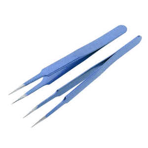 Pinzas de pestañas de acero inoxidable de alta calidad Instrumentos de belleza recubiertos de color azul Marca H/N - Product Image 4