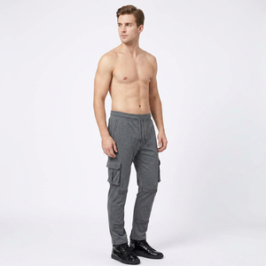 Men's Gray Cargo Sweatpants Elastic Waist Drawstring Multiple Pockets Casual Style Waterproof Breathable Lightweight Knitted - Product Image 2