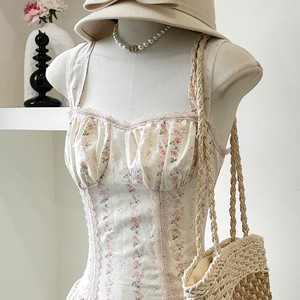 Sweet Women Woven Eco-Friendly <b>Romantic</b> Vintage Floral Print Square Collar Sleeveless Maxi <b>Dress</b> Slim Fit High Waist A-Line - Product Image 2