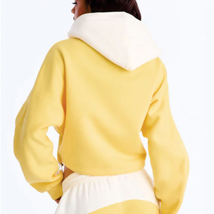 Conjunto de chándal de forro polar suave amarillo al por mayor, de gran tamaño y peso pesado, con sudadera corta y pantalones jogger, estilo urbano, para hombre y mujer, proveedor - Product Image 3
