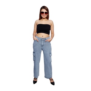 Light Blue Modern Design 6 Pocket Cargo Jeans para mujeres/niñas Hutt Awesome Look - Product Image 1