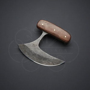 Cuchillo Ulu de Damasco Hecho a Mano con Funda de Cuero – Herramienta Afilada para Cocina al Aire Libre y Caza - Product Image 4
