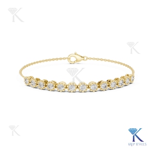 3.00mm Lab Grown Diamond Filled Bezel Set Milgrain Scalloped Edge 14K/18K <b>Solid</b> Gold Unisex Trendy Round Brilliant Cut <b>Bracelet</b> - Product Image 1