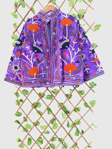 Hand Embroidered Floral Velvet Jacket Full Sleeve Mandarin Collar Plus Size Women'<b>s</b> Autumn Wear - Product Image 2