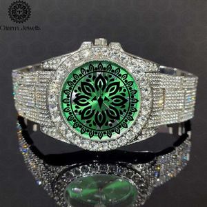 Montre de luxe Charm Jewells en acier inoxydable, cadran mandala vert incrusté de diamants, mouvement mécanique analogique, montre de mode pour homme - Product Image 4
