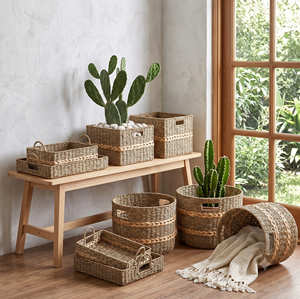 SWIRLED BELT Eco-Friendly Seagrass & Hyacinth Multifunctional Storage Basket Laundry <b>Hamper</b> - Product Image 6