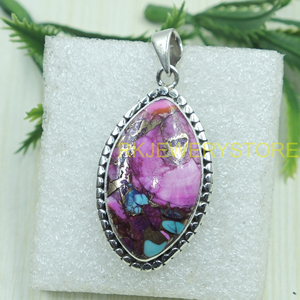 Pendentif en turquoise rose naturelle, argent sterling 925, bijoux en pierres précieuses faits à la main, forme marquise, design bohème vintage pour elle - Product Image 3