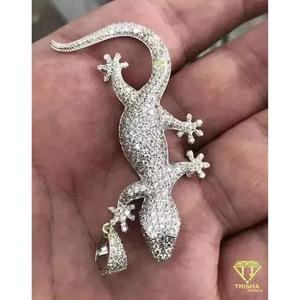 Colgante de Lagarto Helado con Moissanita de Corte Brillante Redondo, Plata 925 Chapada en Oro, Estilo Hip Hop, Certificado GIA, Regalo Unisex - Product Image 4