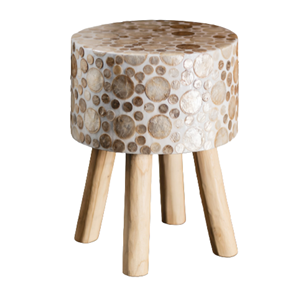 Tabouret de luxe incrusté de nacre, table d'appoint en mosaïque de coquillages faite à la main avec pieds en bois, table basse d'appoint moderne pour hôtel et salon - Product Image 5