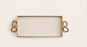 Plateau de service rectangulaire long décoratif en laiton émaillé blanc personnalisé avec doubles poignées élégantes pour la maison et l'hôtel - Product Image 2