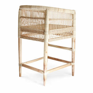 Taburete de Bar Resistente a la Intemperie con Estructura de Madera de Teca Sólida y Ratán Tejido para Interiores y Exteriores, Ideal para Patio, Terraza, Cafetería y Restaurante - Product Image 3