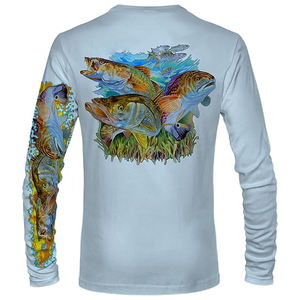 Maillots de pêche personnalisés en gros pour hommes, 100 % polyester, manches longues, séchage rapide, respirants, protection UV, impression par transfert thermique - Product Image 2