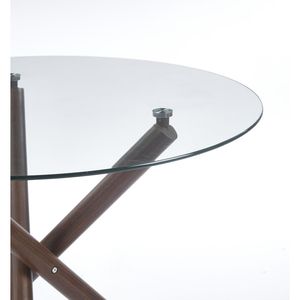 Tavolo da pranzo rotondo moderno con gamba in metallo Color noce e vetro temperato salvaspazio per cucina o soggiorno - Product Image 2