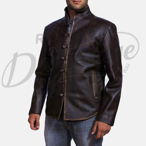 Chaqueta de Cuero Marrón Oscuro para Hombre, Estilo Vintage con Botones, Piel de Oveja Auténtica, Corte Ajustado, Abrigo Informal para Otoño e Invierno - Product Image 2