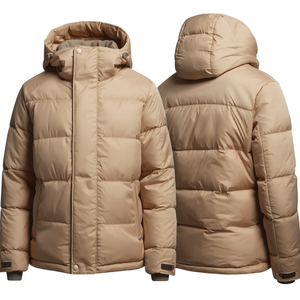 Men's Beige Lightweight Winter Puffer <b>Jacket</b> Casual Outdoor Wear - Product Image 3