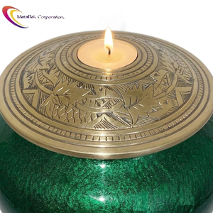 <b>Candle</b> Tealight Cremation Urn for Ashes <b>Red</b> Gold Finish Decorative Memorial Ashes Display Funeral Urn at Home Modern Columbarium - Product Image 3
