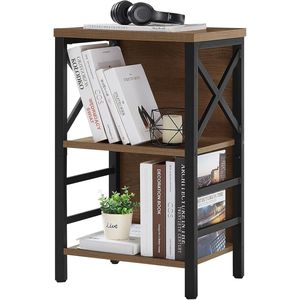 Piccola Libreria Industriale a 3 Ripiani con Finitura Marrone Rustico, Struttura in Metallo e Pannello Posteriore, Scaffale dal Profilo Basso - Product Image 1