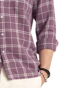 Custom <b>Men</b> Mauve Check Casual <b>Shirt</b> Cotton Polyester Long Sleeve Button Down Plaid <b>Shirt</b> <b>For</b> Wholesale OEM Manufacturing Export - Product Image 6