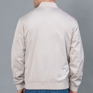 Men's Solid Color Bomber <b>Jacket</b> <b>Zipper</b> Closure Stand Collar Casual Style Autumn Wear 100% Polyester Regular Fit - Product Image 6