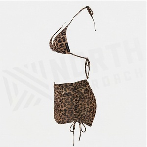 Ensemble bikini 2 pièces imprimé léopard pour femme, haut dos nu et bas à nouer sur les côtés, maillot de bain extensible, tenue de plage tendance - Product Image 6