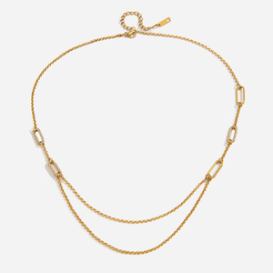 Gold Plated Stainless Steel Necklace with White Rhinestone Accents - Product Image 5