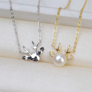Nuevo Collar Creativo de Plata S925 con Diseño de Cuerno de Ciervo, Cadena con 7-8 Perlas, Bandeja Vacía y Dije DIY 1603-Fine - Product Image 2