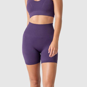 Conjunto de yoga morado de 2 piezas, top corto sin costuras, pantalones cortos de cintura alta, ropa deportiva para mujer, conjunto de entrenamiento - Product Image 3