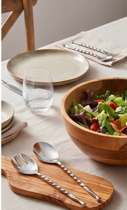 Stainless Steel Salad <b>Spoon</b> <b>Fork</b> <b>Set</b> With Twisted Handle Modern Design High Mirror Polish Dishwasher Safe Flatware - Product Image 4