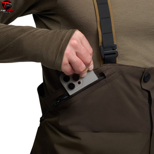 Salopette de chasse et de pêche pour homme, marron terre, unie, taille haute, poches sur les cuisses zippées, genoux renforcés et articulés - Product Image 3