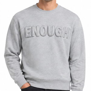 เสื้อสเวตเชิ้ตคอกลมสีเทาอ่อนสำหรับผู้ชาย ปักลายตัวอักษร "ENOUGH" ทรงปกติ สวมใส่สบาย ผลิตจากผ้าฝ้ายถัก เหมาะสำหรับใส่ในฤดูใบไม้ร่วง - Product Image 2