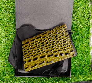 Premium Quality Olive Green Leather Wallet With <b>Box</b> Men Alligator Textured Genuine Cowhide Slim Minimalist Credit Card <b>Gift</b> Styl - Product Image 1