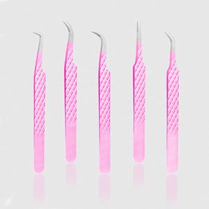 Pince à épiler d'extension de cils à pointe rose clair 45 degrés avec logo personnalisé grande quantité en acier inoxydable beauté en vrac - Product Image 3