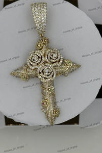 Collier pendentif croix en argent serti de moissanite, style diamant, avec breloque crucifix floral, bijoux hip-hop, cadeau tendance unisexe - Product Image 3