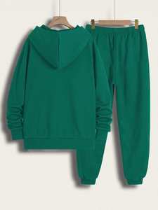 Unisex Black Hooded Tracksuit Full Length Casual Autumn Cotton Sweatshirt <b>Pants</b> Set With Side Pockets Drawstring Closure - Product Image 2