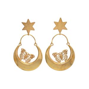 Juego de aretes de latón circular redondo con mariposa, hermosos aretes chapados en oro, aretes de nuevo estilo, conjunto de aretes Casuales - Product Image 1
