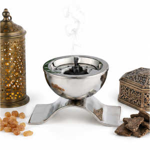 Premium Stainless Steel Bakhoor Burner Modern Abstract Metal Oud Incense Holder Luxury Arabic Mabkhara Luxury Home <b>Decor</b> - Product Image 2