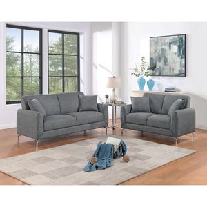 Elegante Set Divano 2 Pezzi in Tessuto Grigio Scuro Simil-Juta, Design Accogliente, Divanetto Imbottito con Cuscini per il Massimo Comfort nel Soggiorno - Product Image 1