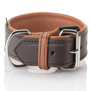 Collar de perro acolchado de cuero de búfalo grueso de doble capa de último diseño para mascotas de todos los tamaños, hebilla de latón niquelado sólido, anillo en D - Product Image 2