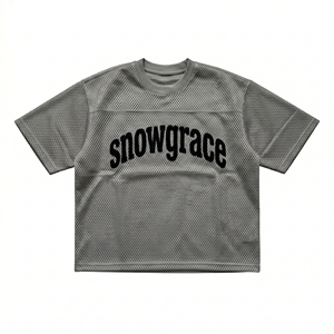 T-shirt en maille surdimensionné pour homme Snowgrace, manches courtes, respirant, style streetwear, col rond, tricoté, imprimé lettres noires - Product Image 1