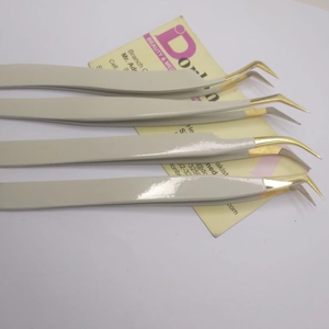 Pince à cils Dorlon personnalisable, design rose, en acier inoxydable, courbée en L, pour volume, antistatique, de précision - Product Image 1