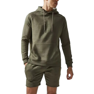 High Quality Men's Short Sets Custom Logo New Design Casual Autumn Two-Piece Solid Color Breathable 100% Cotton Hoodie <b>Top</b> - Product Image 5