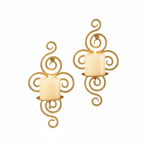 Juego de 2 apliques de pared dorados vintage, portavelas de metal para colgar en la pared, para sala de estar, dormitorio, comedor, decoración del hogar - Product Image 3