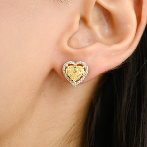 14K White Gold Prong Set Yellow Heart Diamond Solitaire <b>Earrings</b> IGI Certified - Product Image 1