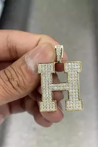 Colgante de Letra H con Incrustaciones de Moissanita, Estilo Hip Hop, Personalizado con Iniciales, Plata de Ley 925, Chapado en Oro - Product Image 5