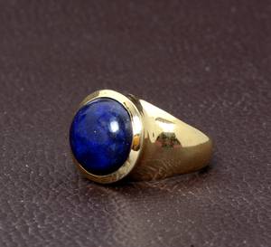 Top Selling New Arrival Natural <b>Lapis</b> <b>Lazuli</b> 12mm Smooth Cabochon Bezel Setting 14K Gold Plated Brass Christian Gemstone <b>Rings</b> - Product Image 1