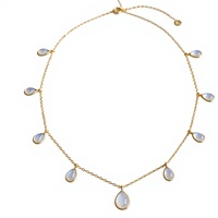 Collier de mariée de luxe plaqué or 14 carats avec pendentif goutte d'eau en pierre de lune arc-en-ciel, chaîne câble, certifié IGI, vente en gros