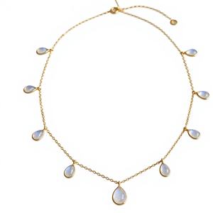 Collar de Lujo con Colgante de Piedra Lunar Arcoíris en Forma de Lágrima, Chapado en Oro de 14K, Cadena de Cable, Certificado IGI, para Novias y Bodas, Venta al Por Mayor - Product Image 1