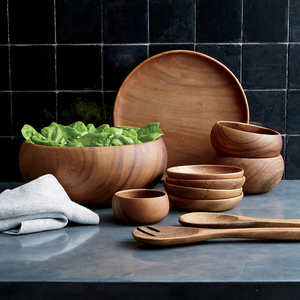 Tazón para Servir Ensaladas de Madera de Acacia de 8.5 Pulgadas, Diseño Ecológico y de Lujo, para Ensaladas de Frutas, Aperitivos, Papas Fritas, Uso en Fiestas, Tazón para Mezclar de Madera - Product Image 2